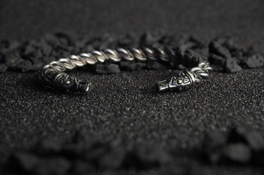 Gotland Bracelet / Oath Ring with Dragons / Wolves Terminals, Sterling Silver, Handmade