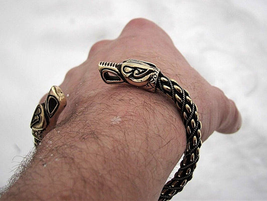 Handmade Denmark-Style Bracelet / Viking Oath Ring with Odin’s Wolves Motif