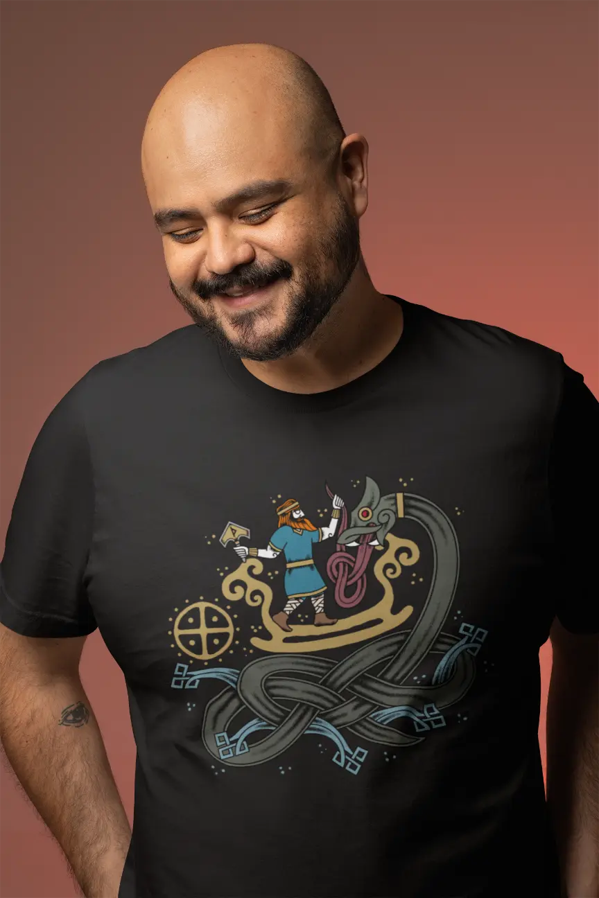 Thor vs. Jörmungandr T-Shirt – Norse Mythology Unisex Cotton Tee | Thunder God and World Serpent