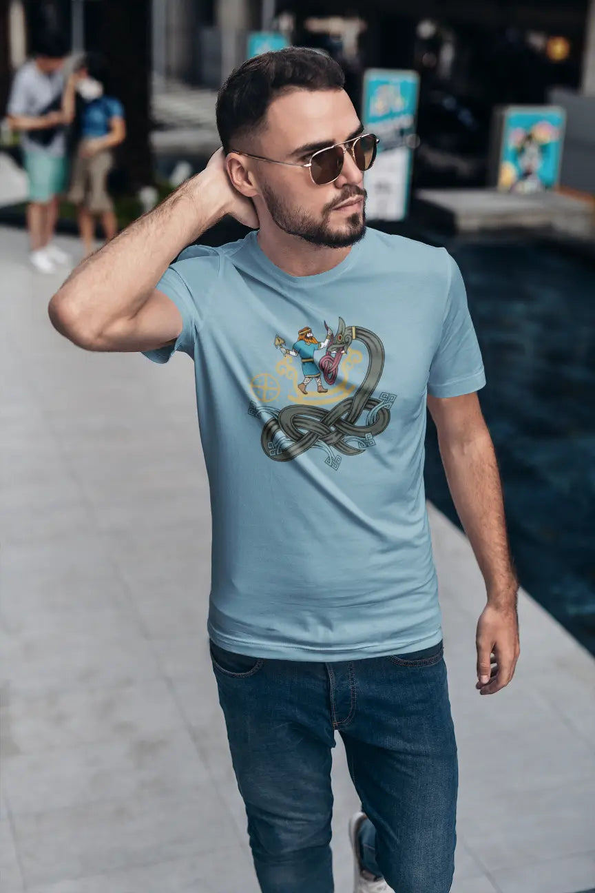 Thor vs. Jörmungandr T-Shirt – Norse Mythology Unisex Cotton Tee | Thunder God and World Serpent