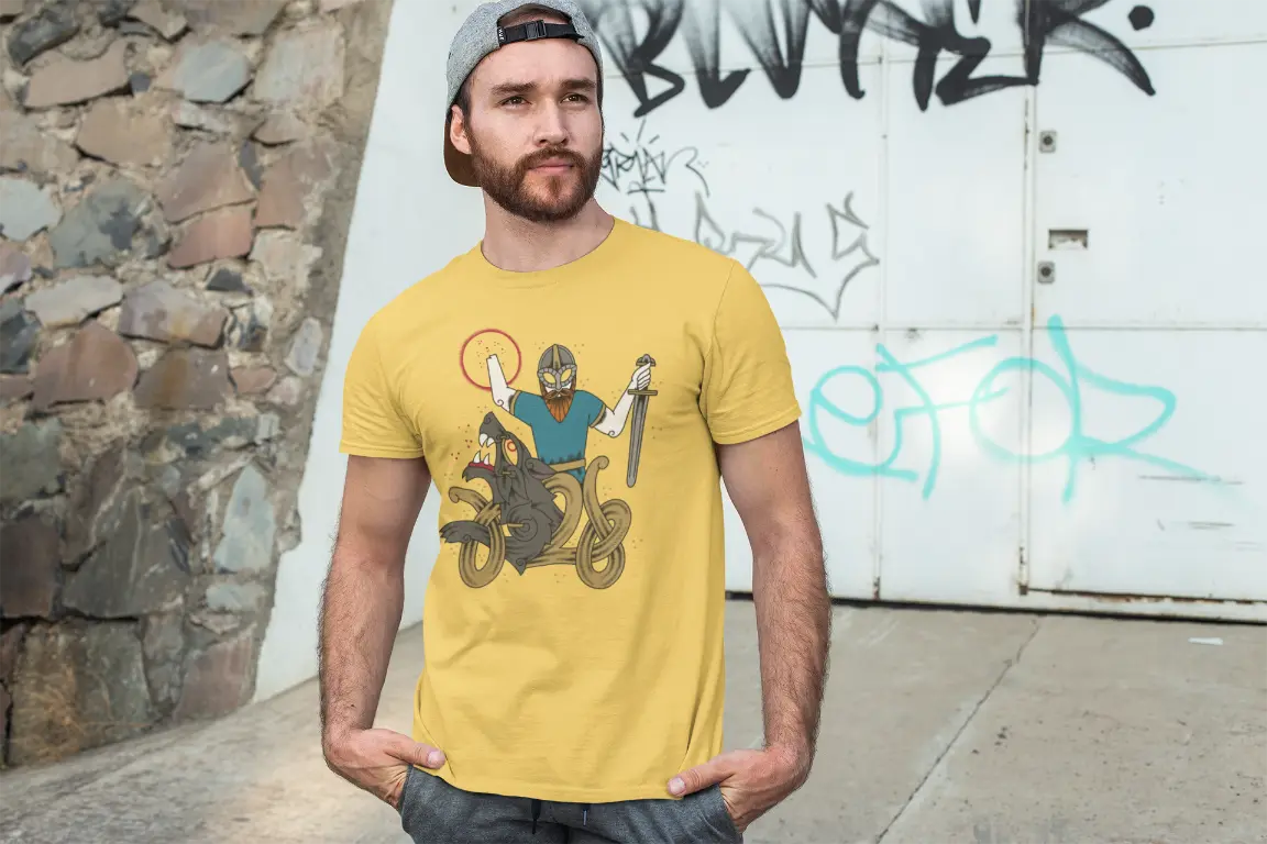 Bound by Fate Viking T-Shirt – Tyr & Fenrir Norse Mythology Unisex Cotton Tee