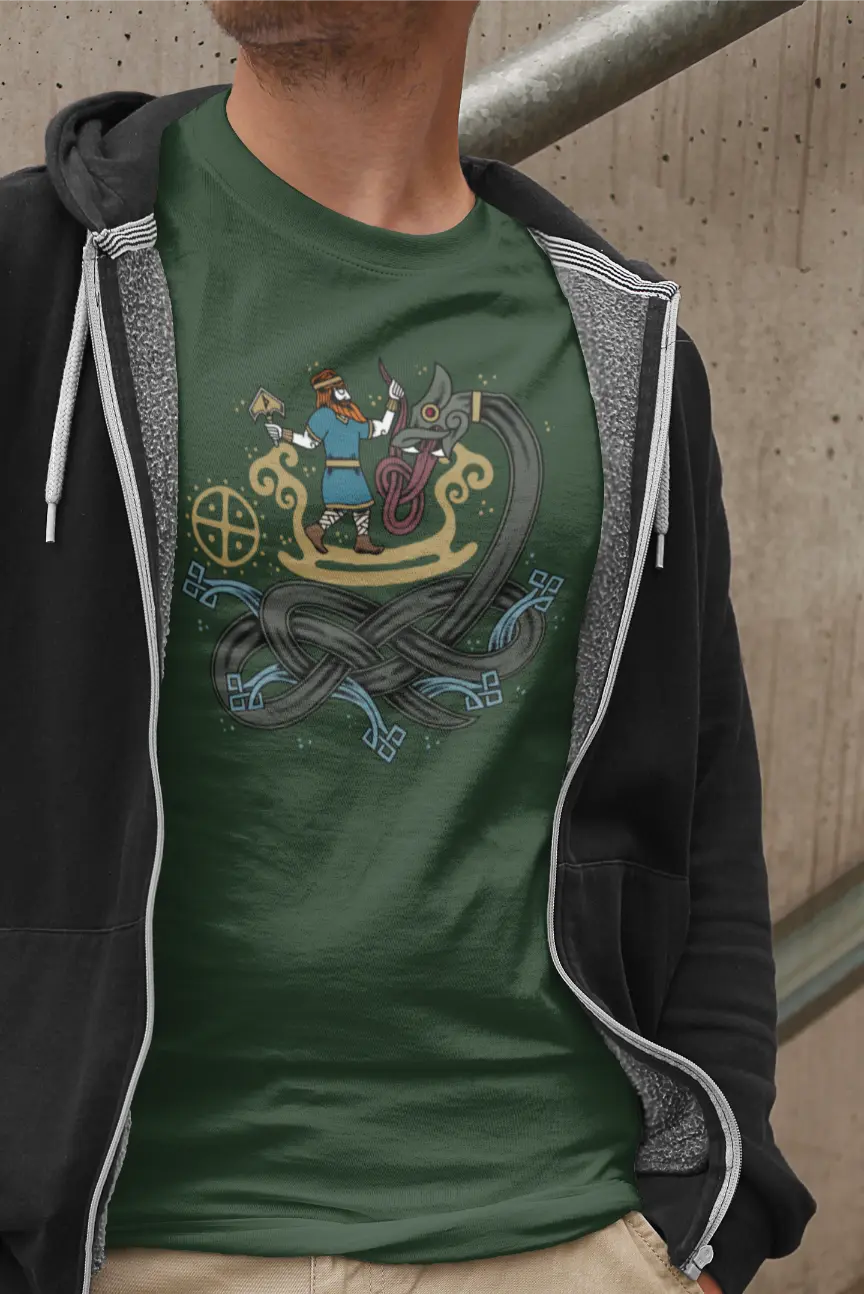 Thor vs. Jörmungandr T-Shirt – Norse Mythology Unisex Cotton Tee | Thunder God and World Serpent