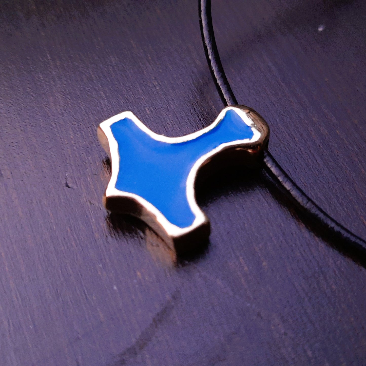 Mjolnir Amulet from Ukraine – Blue Enamel Brass Thor’s Hammer