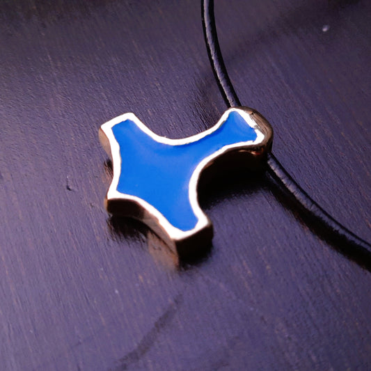 Mjolnir Amulet from Ukraine – Blue Enamel Brass Thor’s Hammer