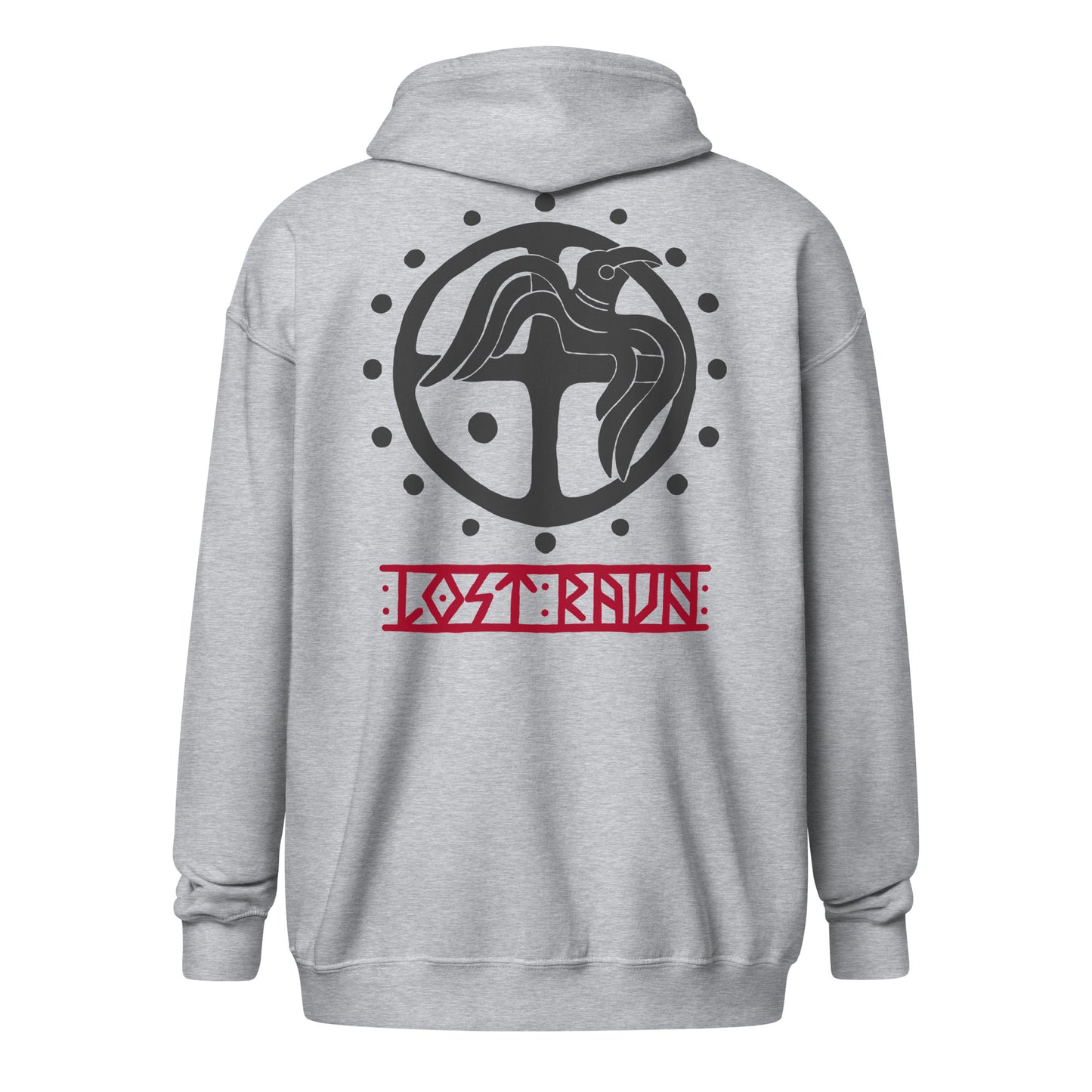 Raven Back Print Zip Hoodie – Norse Mythology Symbol of Wisdom and Protection