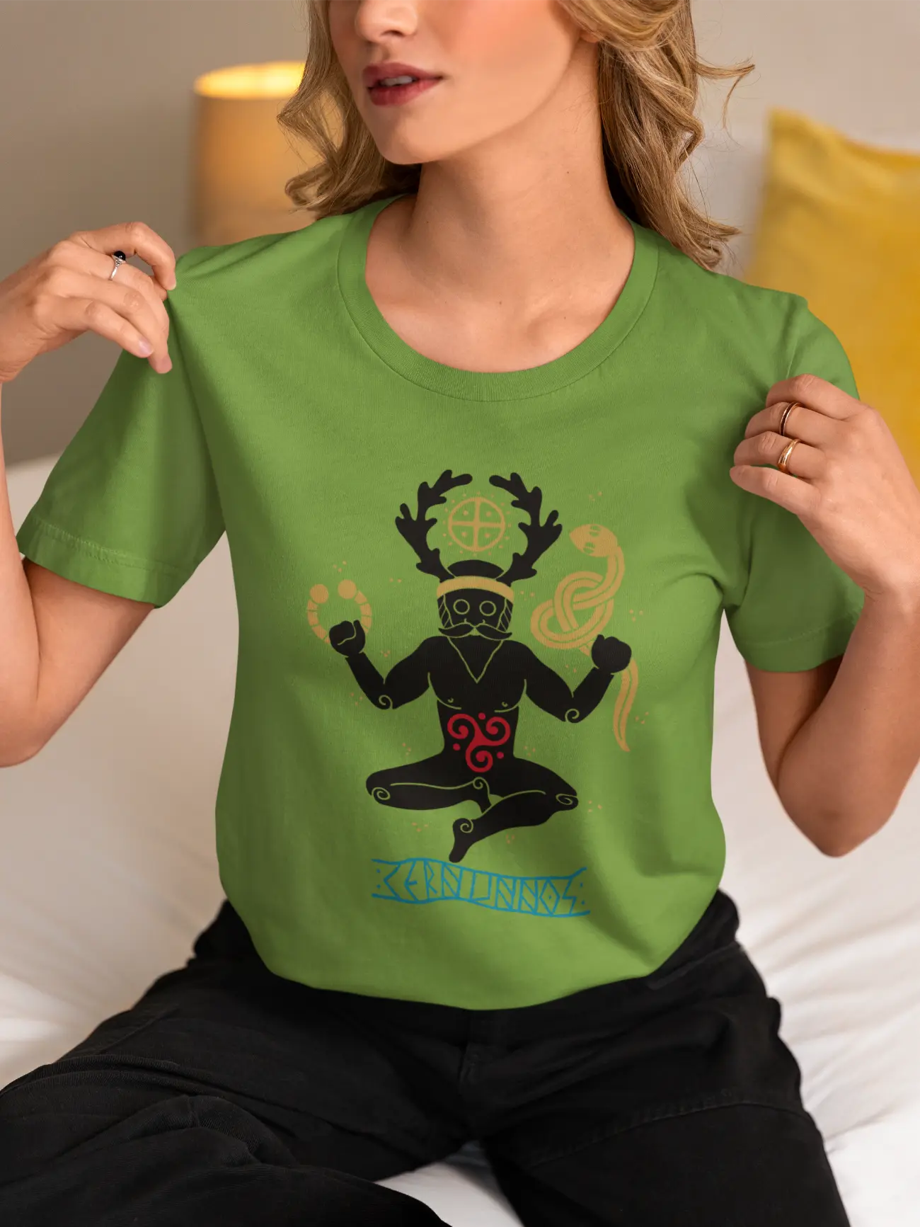 bella-canvas-t-shirt-mockup-of-a-cropped-face-woman-sitting-on-a-bed-m37290